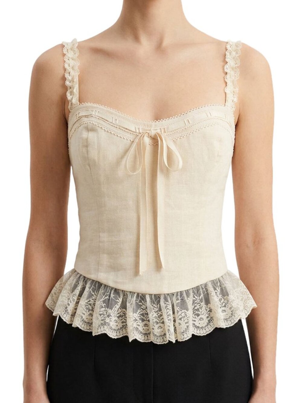 Reformation Paola Linen Top Sugar Cream Lace Trim Corset Camisole 6